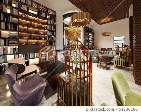 Fashionable in modern style library-bar in art 53236160