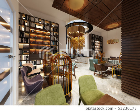 Fashionable in modern style library-bar in art 53236175