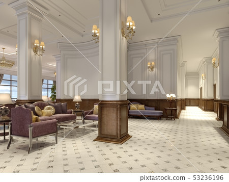 Hotel lobby in classic style with luxurious art Hotel lobby in classic style with luxurious art 53236196
