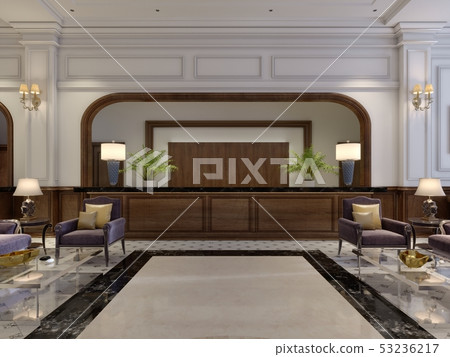 Massive wooden reception desk in the elegant 53236217