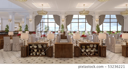 Modern restaurant interior, part of a hotel. 53236221