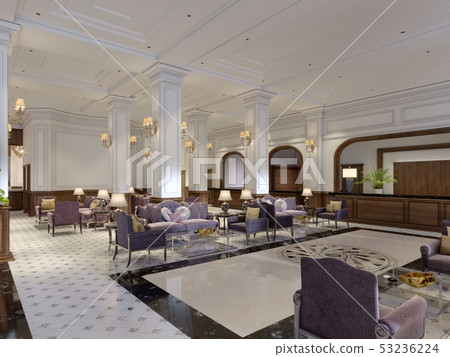 Luxury hallway reception in classic hotel Luxury hallway reception in classic hotel 53236224