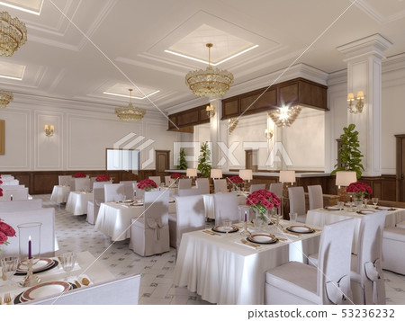Modern restaurant interior, part of a hotel. Modern restaurant interior, part of a hotel. 53236232