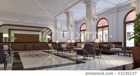 Lounge and hallway area with wooden reception 53236237