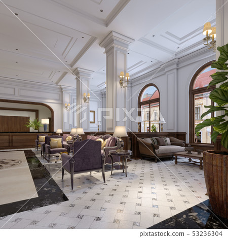 Modern luxury lobby hotel interior with luxurious Modern luxury lobby hotel interior with luxurious 53236304