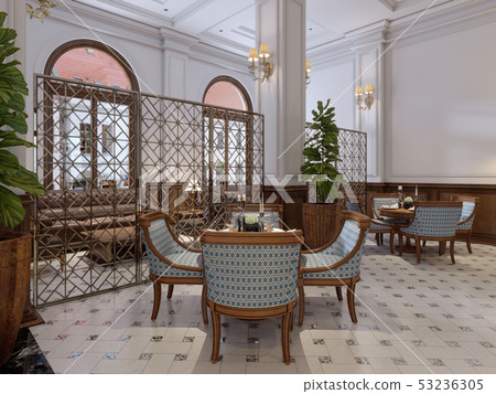 Luxurious bar with tables and chairs in the 53236305