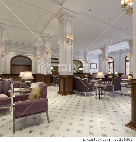 Classic styled hotel lobby interior. Classic styled hotel lobby interior. 53236308