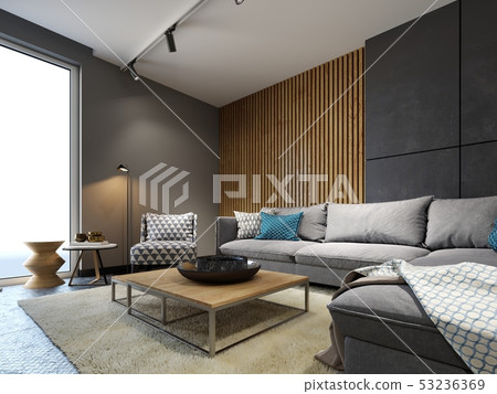 Contemporary living room in a loft style with a 53236369