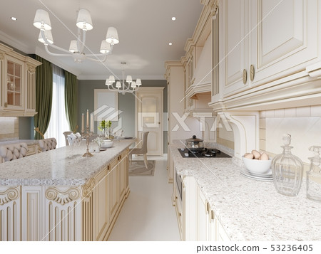 Classical design kitchen with beige and wood 53236405