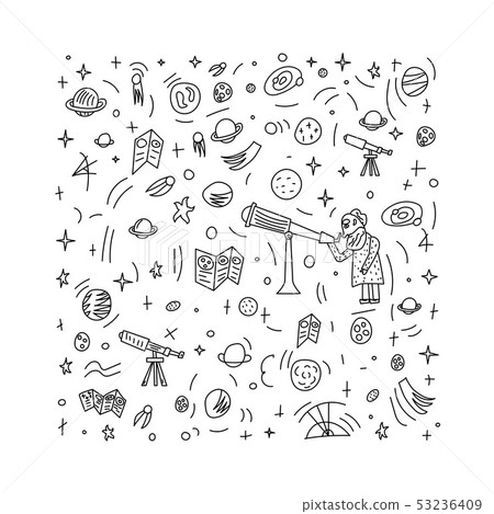 Vector design of astronomers and space objects. 53236409