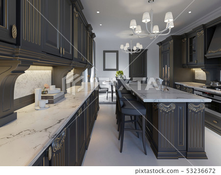 Modern Classic Kitchen Design With Black Cabinets Stock Illustration 53236672 Pixta