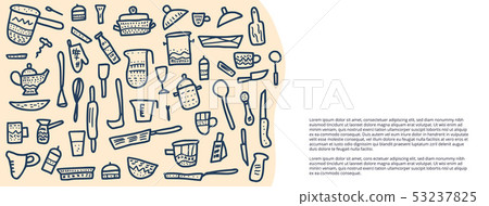 Set of vector kitchen equipments in doodle style. Set of vector kitchen equipments in doodle style. 53237825