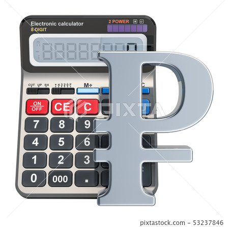 Calculator with ruble symbol, 3D rendering 53237846
