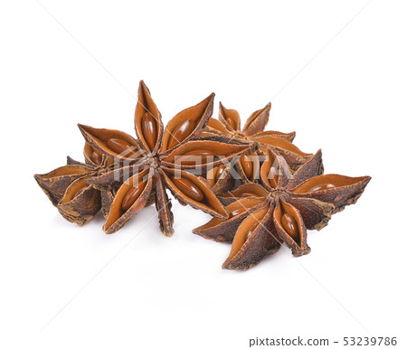 Star anise spice fruits and seeds isolated on Star anise spice fruits and seeds isolated on 53239786
