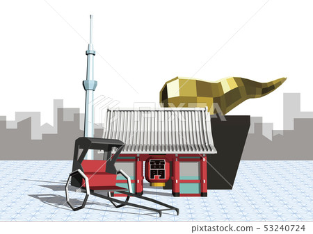 Vector illustration design layout ai eps tourism Japan Tokyo Edo Asakusa Kaminarimon rickshaw 53240724
