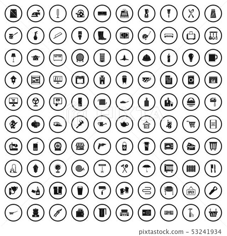100 hardware store icons set, simple style 53241934