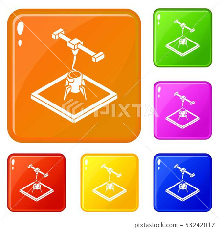 Rocket d printing icons set vector color 53242017