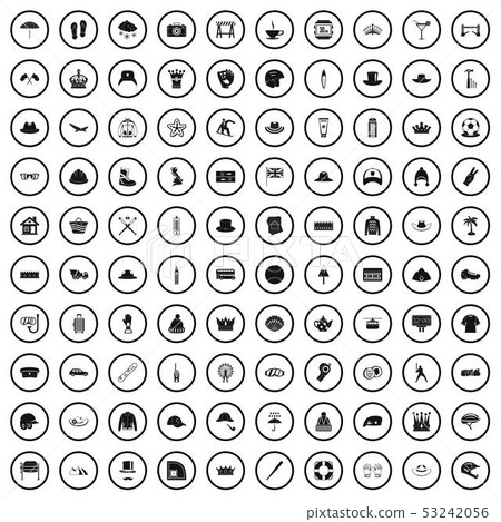 100 hat icons set, simple style 53242056