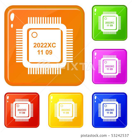 Microcontroller Chip Icon Red Color System microchip icons set vector color - Stock Illustration [53242537 ...