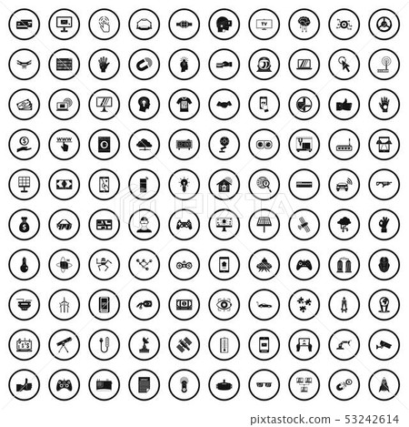 100 hi-tech icons set, simple style 100 hi-tech icons set, simple style 53242614