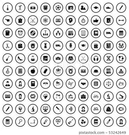 100 hi-school icons set, simple style 53242649