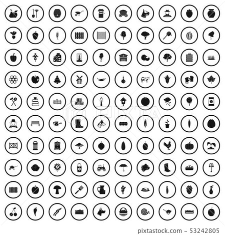 100 homestead farming icons set, simple style 53242805