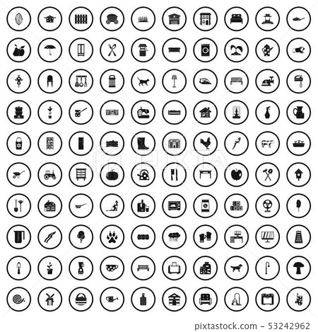 100 household icons set, simple style 53242962
