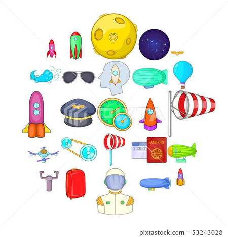 Favourable wind icons set, cartoon style Favourable wind icons set, cartoon style 53243028