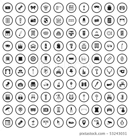 100 mirror icons set, simple style 100 mirror icons set, simple style 53243031