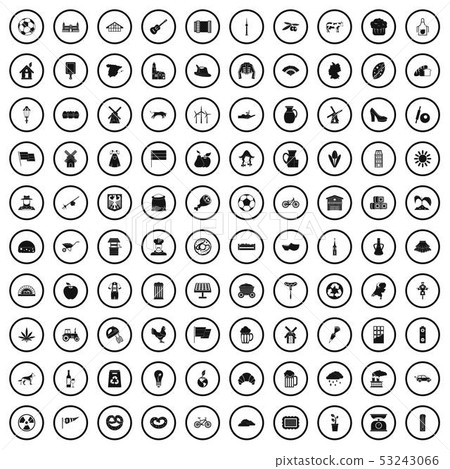 100 mill icons set, simple style 53243066