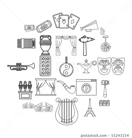 Cinema icons set, outline style Cinema icons set, outline style 53243154
