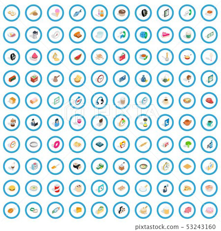 100 cooking icons set, isometric 3d style 53243160