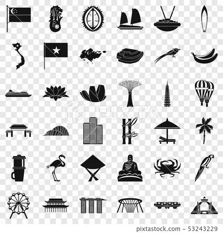 Asian landmark icons set, simple style 53243229
