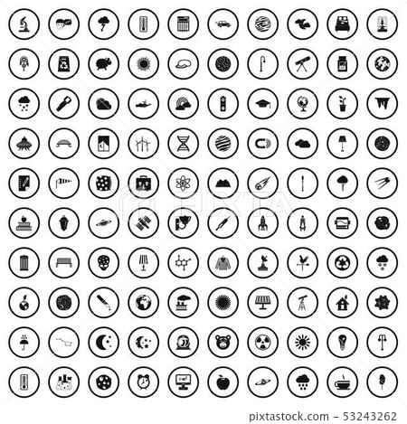 100 moon icons set, simple style 53243262