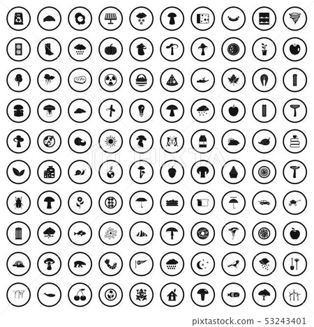 100 mushrooms icons set, simple style 100 mushrooms icons set, simple style 53243401