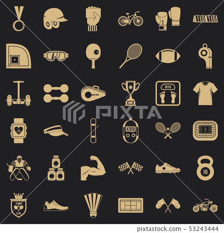 Fitness life icons set, simple style Fitness life icons set, simple style 53243444