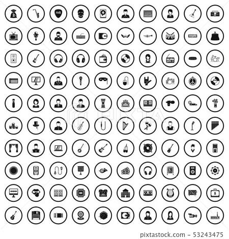 100 music icons set, simple style 53243475