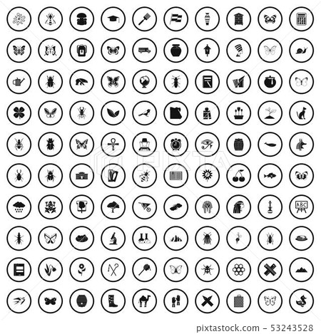 100 insects icons set, simple style 53243528
