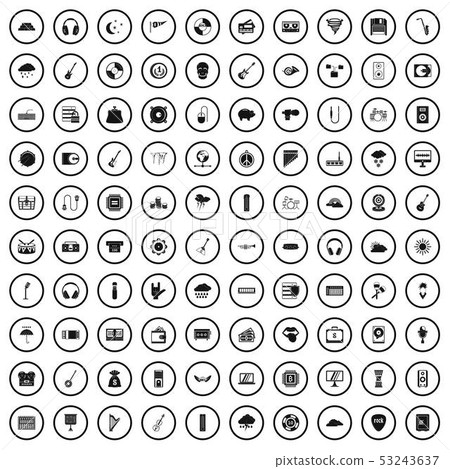 100 music festival icons set, simple style 100 music festival icons set, simple style 53243637