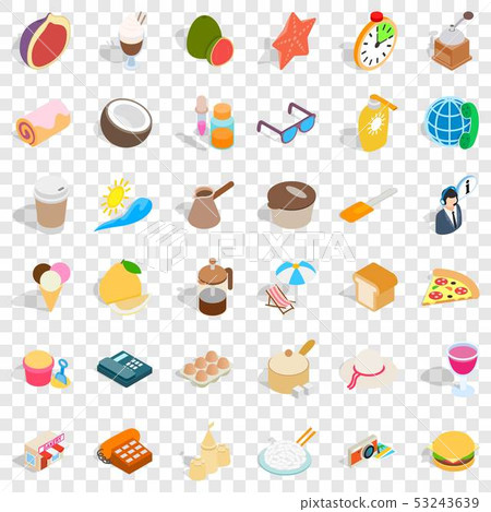 Beach relaxation icons set, isometric style Beach relaxation icons set, isometric style 53243639