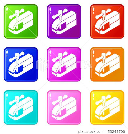 Clamping machine icons set 9 color collection Clamping machine icons set 9 color collection 53243700
