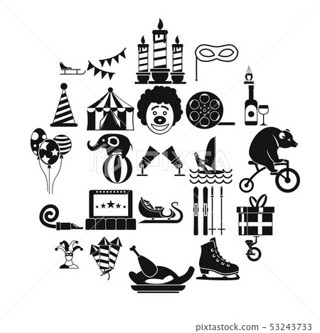 Performance of clowns icons set, simple style Performance of clowns icons set, simple style 53243733