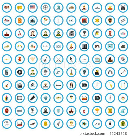 100 cinema site icons set, flat style 100 cinema site icons set, flat style 53243828