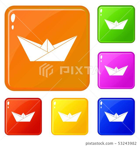 Origami boat icons set vector color Origami boat icons set vector color 53243982