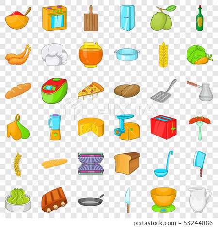 Kitchen icons set, cartoon style 53244086