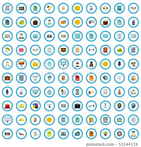 100 corporation document icons set, flat style 53244119
