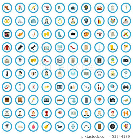 100 cosmetic advertising icons set, flat style 100 cosmetic advertising icons set, flat style 53244189