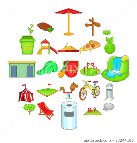 Park entertainment icons set, cartoon style Park entertainment icons set, cartoon style 53244196