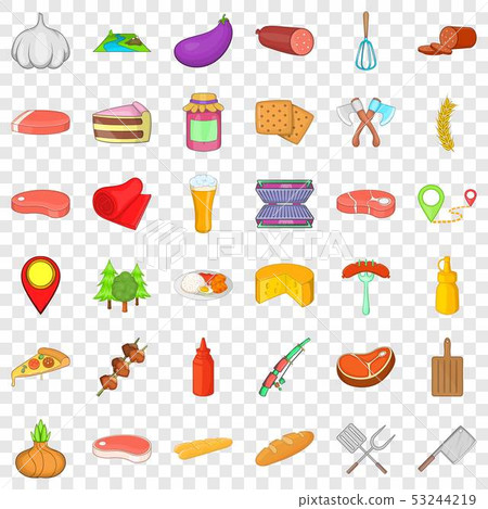 Barbecue relaxation icons set, cartoon style 53244219