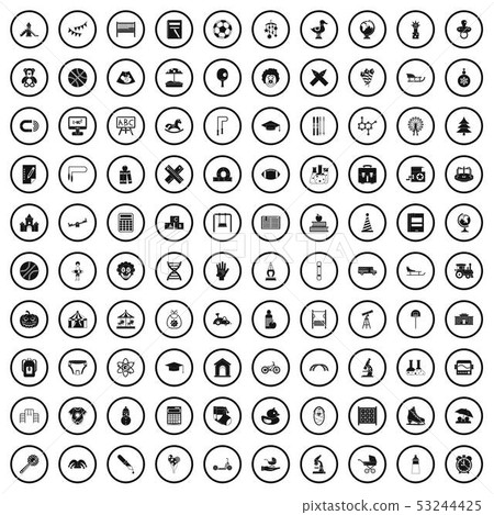 100 kids icons set in simple style 53244425